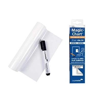 Image de Legamaster Magic Chart Notes tableau blanc statique auto adhésif effaçable et réinscriptible avec 1 marqueur de 25 feuilles A4