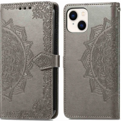 Afbeelding van iMoshion Hoesje Geschikt voor iPhone 15 Met Pasjeshouder Mandala Bookcase Grijs