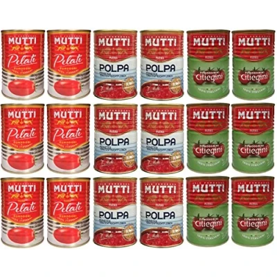 Image de MUTTI Lot de 18 boîtes Pomodorini Ciliegini / tomates cerises (6 x 400 g) + Pomodori Pelati pelées Polpa pulpe fine