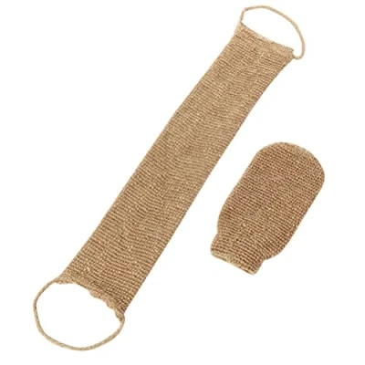 Afbeelding van Hennep rug scrubber, 100% natuurlijke peeling, ruggordel, 2 stuks jute wasriem en peeling handschoenen spons natuurlijk