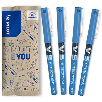 Afbeelding van Pilot verpakking met 4 V5 Liquid Ink Roller pennen, fijn