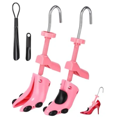 Afbeelding van Zawaer Schoenspanners, 2 stuks schoenspanners van kunststof, schoenspanner, schoenvergroting, schoenaccessoires, 1 paar verstelbare voor heren en dames, met schoenhoorn., Roze