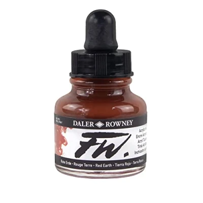 Afbeelding van Daler Rowney FW acrylinkt, glazen fles met druppelaar, aarde rood, 29,5 ml