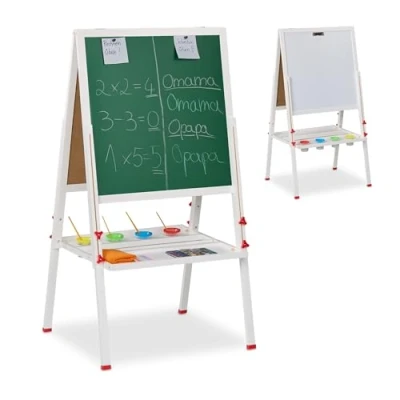 Afbeelding van Relaxdays schoolbord kinderen verstelbaar 122 160 cm magnetisch met opbergbakjes