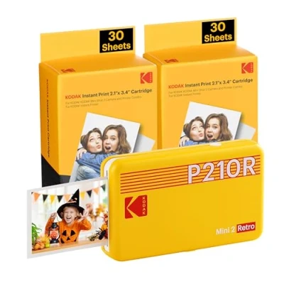 Afbeelding van Kodak P210R Mini 2 fotoprinter voor smartphone, 6 cartridges inbegrepen, 54x86mm formaat snapshots, draadloos, draagbaar en compatibel met iOS Android, Geel