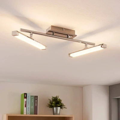Afbeelding van Lindby LED plafondlamp met dimmer 2lichts acryl, metaal H: 9.5 cm wit, chroom Inclusief lichtbronnen