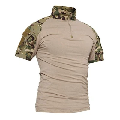 Afbeelding van LiliChan tactisch overhemd met korte mouwen voor heren, militair, outdoor, gevechtshemd ritssluiting, CP Camouflage