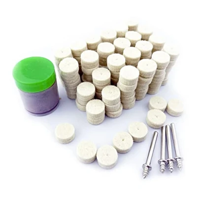 Afbeelding van Merryland RMTA125C2 Polijstwiel van vilt, 125 stuks, polijstschijf 13 mm, 120 polijstpasta 1 stuk en boorhouder, 4 mini draaigereedschap, elektrische accessoires, doe het zelf,