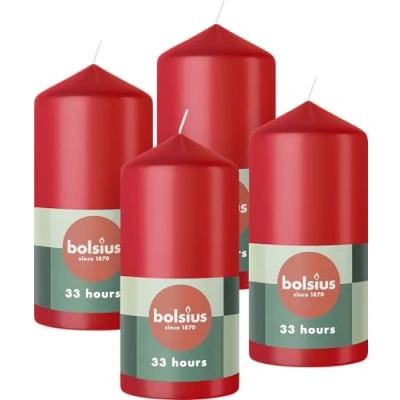Afbeelding van 4 stuks Bolsius rood stompkaars 120/58 (33 uur) delicate red