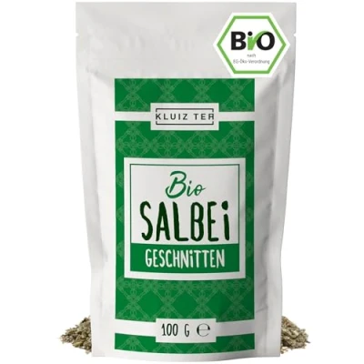 Afbeelding van Biologische saliethee los 100 g hoogwaardige gedroogde en gesneden salie losse thee van KLUIZ TEA
