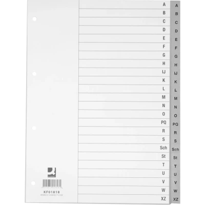 Afbeelding van Q CONNECT alfabetische tabbladen, A4, PP, met indexblad, 24 tabs, grijs tabbladen