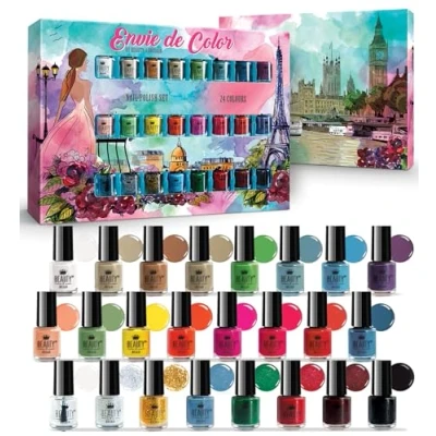 Afbeelding van Envie de Color Nagellakset, complete collectie van 24/48 heldere kleuren, parelmoer, pastel en klassiek in een designerkoffer (set #A)