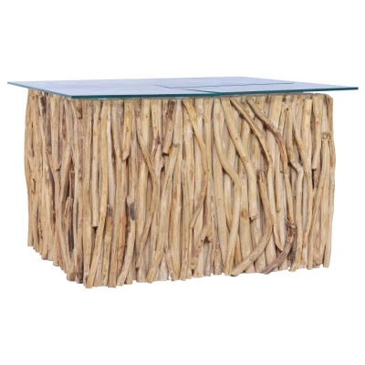 Afbeelding van Salontafel met glazen blad 66x66x40 cm massief teakhout