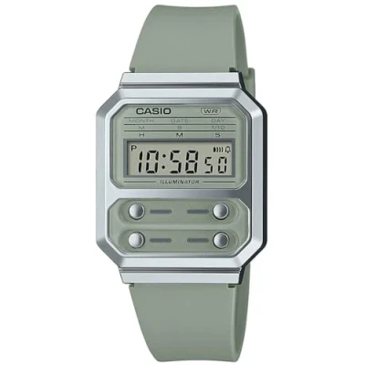 Afbeelding van Casio A100 Silicone Digitaal horloge, Maat: One Size, Greyish green