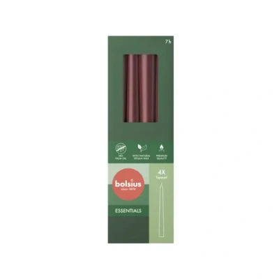 Afbeelding van Bolsius Essentials Gotische kaarsen 245/24 Velvet Red 4 stuks in verpakking