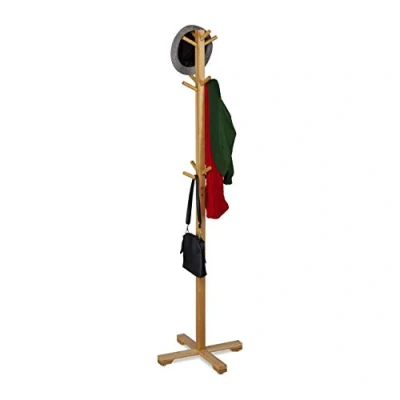 Afbeelding van Relaxdays Kapstok bamboe 12 haken kledingstandaard staande garderobe coat hanger