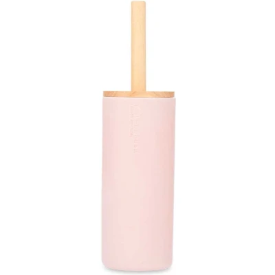 Afbeelding van Berilo Malaga Toiletborstel in houder/wc borstel polyresin/rvs met bamboe lichtroze 38 cm