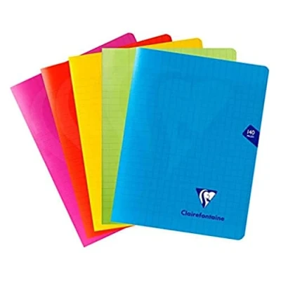 Image de Calligraphe Clairefontaine 303781C Un Cahier Agrafé Mimesys 17x22 cm 140 Pages Grands Carreaux Papier Blanc 90 g Couverture Polypro Couleur Aléatoire