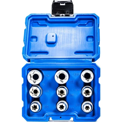 Afbeelding van Torx doppenset 9 delig E 1/2&quot; aansluiting, set maten : E10, E11, E12, E14, E16, E18, E20, E22 en E24