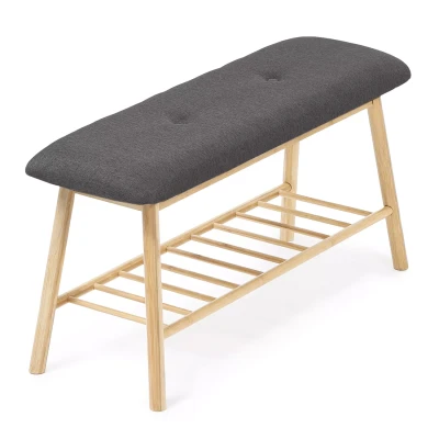 Afbeelding van Banc d&#039;entrée capitonné bambou tissu gris foncé