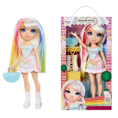 Afbeelding van Rainbow High My Fashion Style Doll Amaya modepop, 28 cm, in de kleuren van regenboog, met elegante outfit en stijlvolle handtas, beweegbaar speelgoed, om te verzamelen, kinderen 4 tot 12 jaar