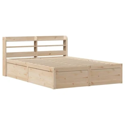 Afbeelding van vidaXL Bedframe met hoofdbord massief grenenhout 135x190 cm