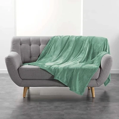 Afbeelding van douceur d&#039;intérieur, Deken, 180 x 220 cm, salie, flanel, eenkleurig, flanel
