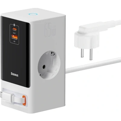 Afbeelding van Baseus GaN 65W Fast Charge Laadstation met AC/USB C/USB A Wit