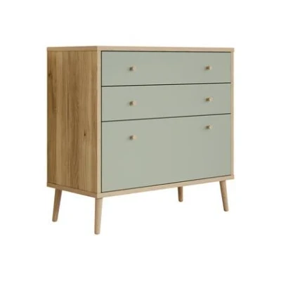 Afbeelding van Meubella Ladekast Wally Licht eiken Groen 90 cm