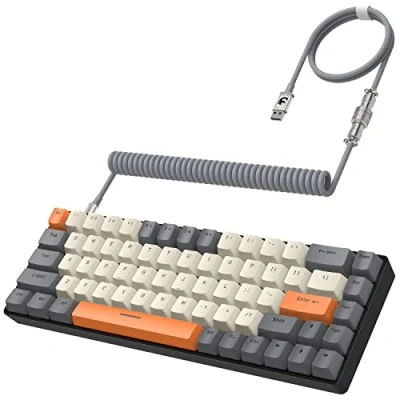Afbeelding van YINDIAO T8 Gaming toetsenbord 60%, mini toetsenbord, mechanisch, compact, 68 toetsen, met achtergrondverlichting 18 Chroma RGB, blauwe schakelaar, spiraalkabel, USB C, voor PC, Mac, PS4, Xbox, donkergrijs