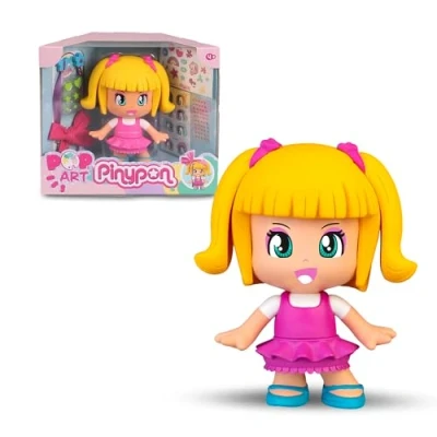 Afbeelding van Pinypon Pop &amp; Art 17 cm figuur om te versieren en personaliseren met accessoires, stickers, pailletten, vlechten, stoffen, inclusief paarse glitterpen diamanten, +4 jaar, beroemd