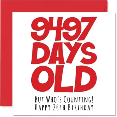 Image de Carte d&#039;anniversaire de 26 ans pour homme, femme, lui, elle 9497 jours amusante adulte vingt six sixième anniversaire frère, sœur, fils, fille, cousin, 145 mm x