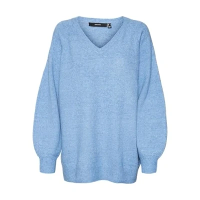 Image de VERO MODA Vmleaf Ls Pull en tricot à col V pour femme, Blue Jasper/Détail : w. Melange, M