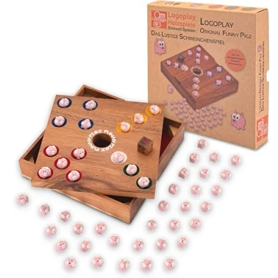 Afbeelding van Logoplay houten spel Pig Big Varkentjesspel blokjesspel gezelschapsspel plankspel van hout