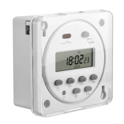Afbeelding van Heschen CN101A SPST Schakelaar met programmeerbare timer 12V DC 16A LCD digitaal display wit waterdichte afdekking