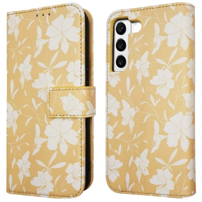 Afbeelding van iMoshion Hoesje Geschikt voor Samsung Galaxy S22 Met Pasjeshouder Design Bookcase smartphone Geel / Yellow Flowers