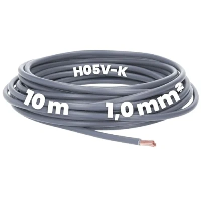 Afbeelding van Kalitec 10 meter H05V K 1 mm² grijze bedradingskabel I kernkabel flexibel PVC enkeladerig meeraderig 1mm2 bedrading fijnaderig enkele kabel massief schakeldraad vlamvertragend