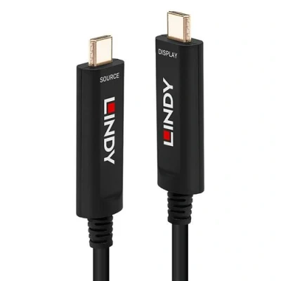 Image de Lindy Fibre Optic Hybrid USB Type C Video Cable Câble 24 pin (M) pour 15 m rond noir