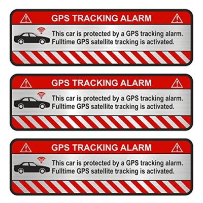 Afbeelding van Finest Folia 9 stuks GPS stickers voor fiets, motorfiets, auto, alarm diefstalbeveiliging tracking gegarandeerd (zilver gepolijst aluminium, auto R054)