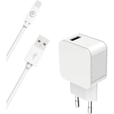 Afbeelding van Bigben Connected, USB A netoplader 2,4 FastCharge A/Lightning kabel, Wit