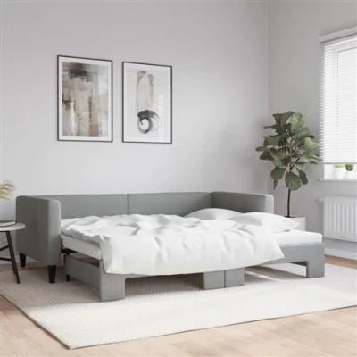 Afbeelding van vidaXL Slaapbank met onderschuifbed 90x200 cm stof lichtgrijs
