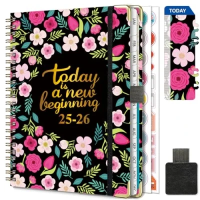 Afbeelding van Gumiho Weekkalender 2025 2026, spiraalbinding, A5, schoolagenda (juli juni 2026), 12 maanden, planner met penlus, bladwijzer en planstickers (roze)
