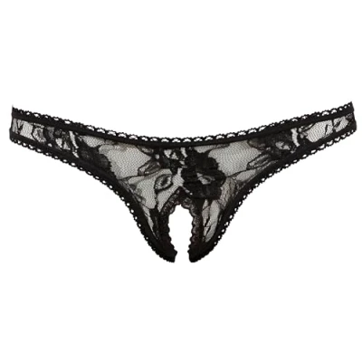 Afbeelding van Cottelli Collection Erotische String met Open Spleet voor Direct Toegang Kanten Afwerking ook Normaal Gebruik Maat M Zwart