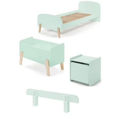 Afbeelding van LUCEVI Kiddy bed + Nachtkastje Uitvalbeveiliging Speelkoffer Mint Green 90x200 cm