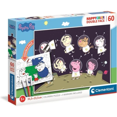 Afbeelding van Clementoni Double Face Coloring Peppa Pig Puzzel 60 Stukjes 1 Stuk