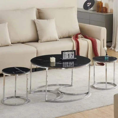 Afbeelding van Milton &amp; Oldbrook Salontafel Set Lamego Marmer Zwart Zilver