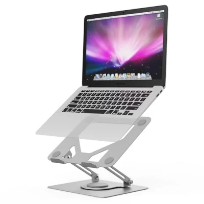 Afbeelding van GRIFEMA GB1050 Draagbare geventileerde opvouwbare tafelstandaard met draaibare basis, in hoogte verstelbaar, compatibel de meeste laptops van 11 tot 17,3 inch, zilver