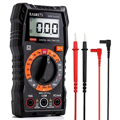 Afbeelding van KAIWEETS Digitale multimeter, 2000 teller, elektrische tester, ohmmeter, meting van AC/DC spanning, gelijkstroom, weerstand, continuïteit, diode