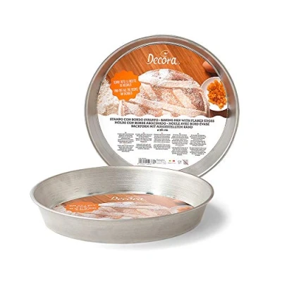 Afbeelding van Decora, 0060828 pastiera bakvorm Ø 28 x 4 cm hoog, van vertind plaatstaal, verdeelt de warmte gelijkmatig, ideaal voor langzaam koken, gemaakt in Italië.