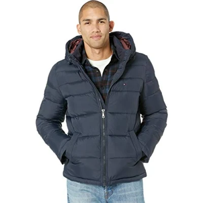 Afbeelding van Tommy Hilfiger Klassieke donsjack met capuchon (standaard en grote maat). Alternatieve donsjas voor heren, Middernacht